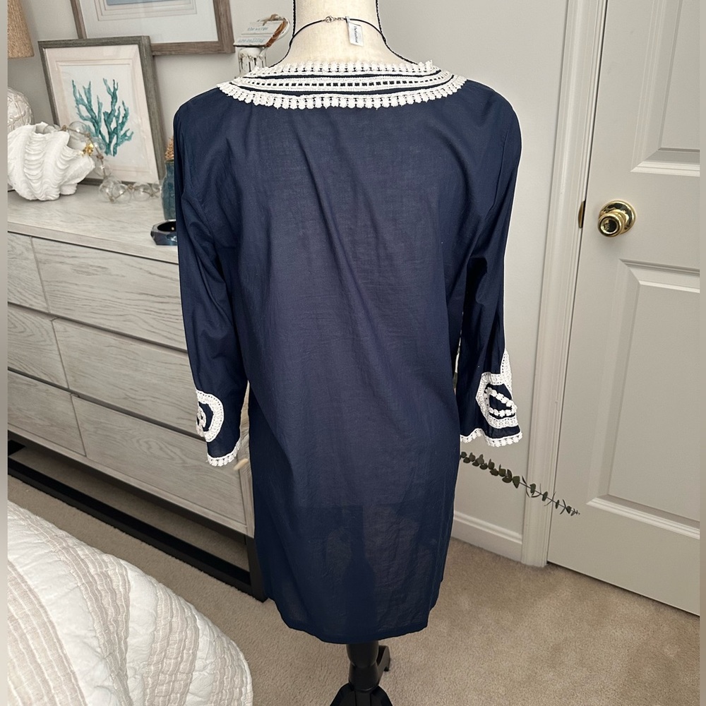 💵 J. Crew | Corded Trim Short Tunic Dress Swim CoverUp | Navy Blue - Picture 8 of 12